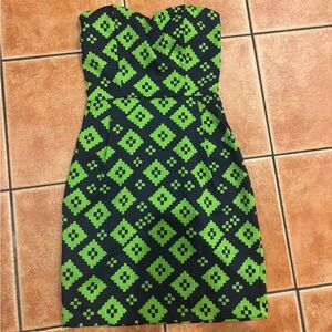 Blue Rain Neon Green and Black Patterned Dress